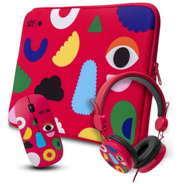 COMBO DE STF ROJO AURICULARES,MOUSE,FUNDA PARA LAPTOP